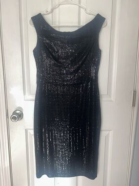 Lauren Ralph Lauren Black Sequin Boatneck Midi Dress